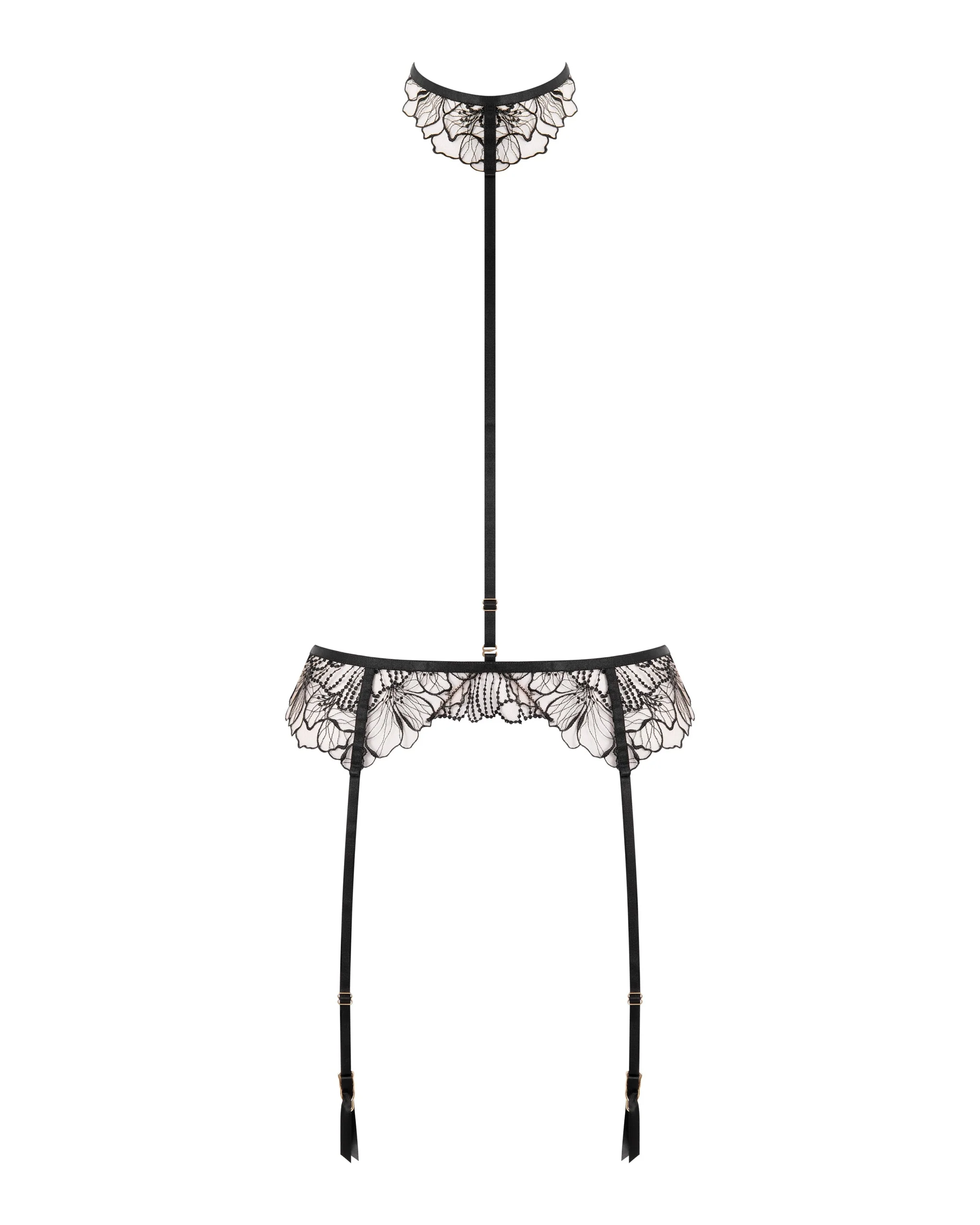 Amarosa Reggicalze con Harness Removibile Ricamata Floreale Nero - immagine 6