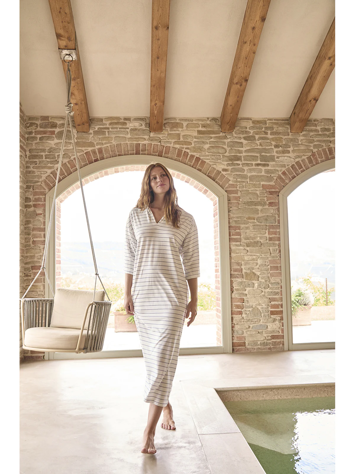 Fresca camicia da notte donna rigata in puro cotone