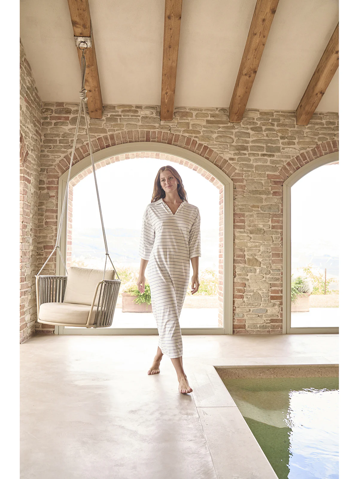 Fresca camicia da notte donna rigata in puro cotone - immagine 5