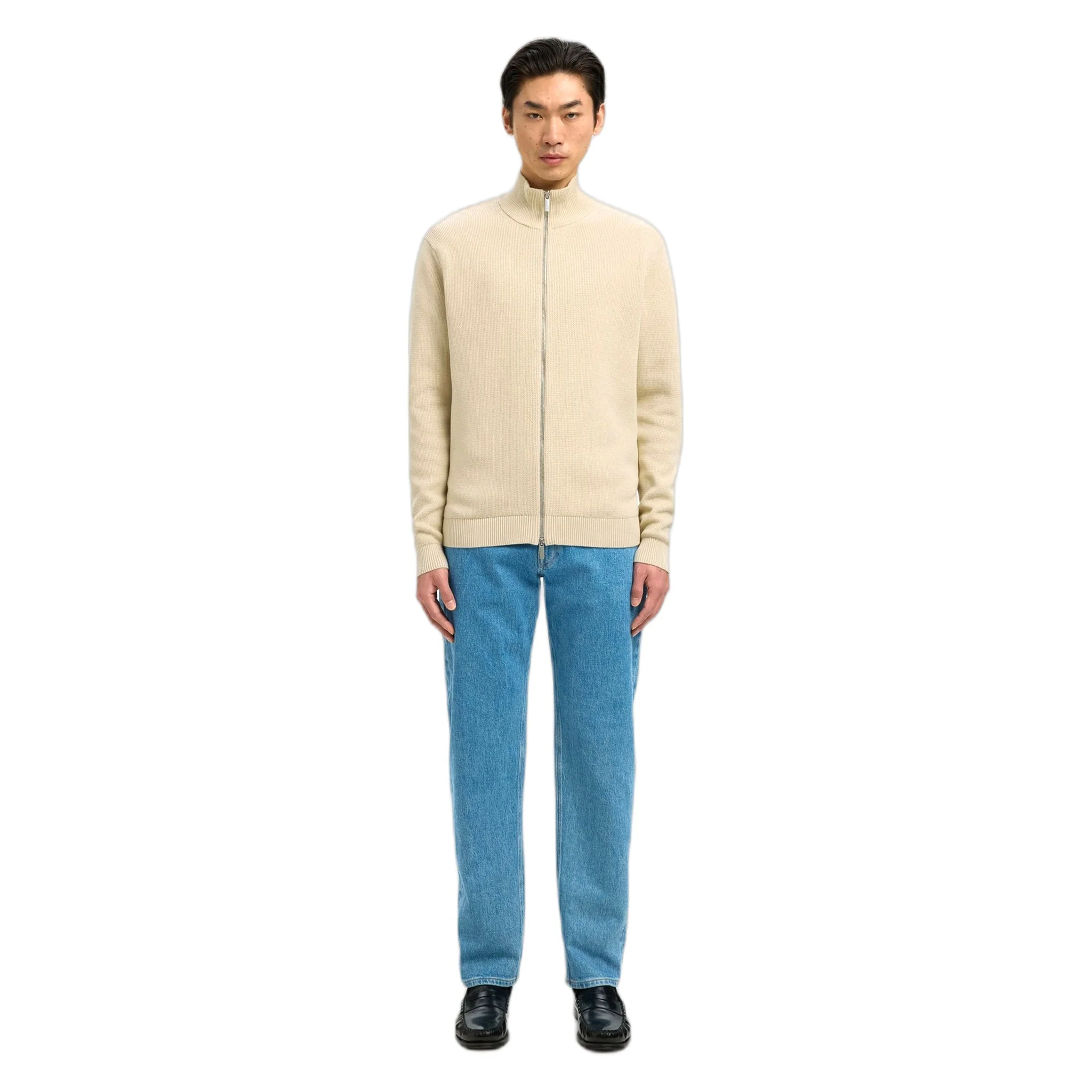 Cardigan Zip Selected Homme LS Knit Structure Full Zip In Cotone - Beige - immagine 5
