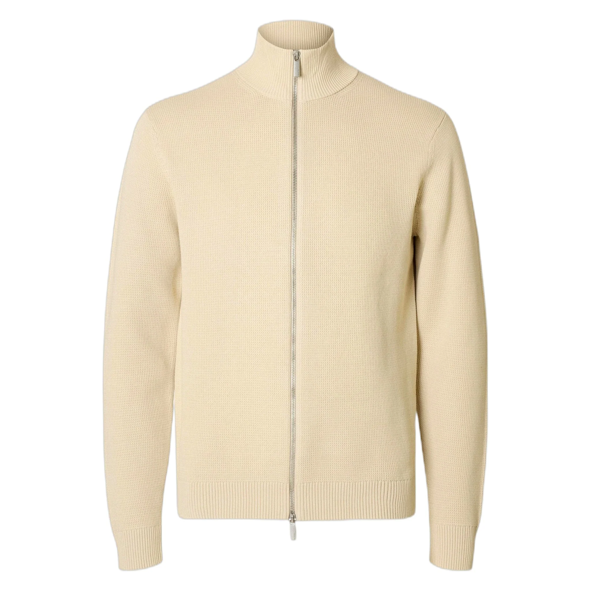 Cardigan Zip Selected Homme LS Knit Structure Full Zip In Cotone - Beige - immagine 2